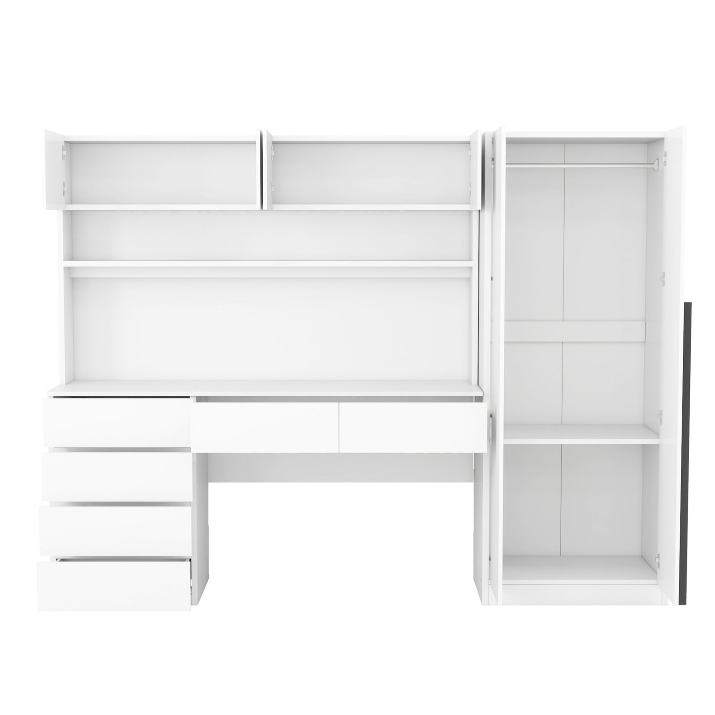 2 Door Wooden Storage Desk Wardrobe for Bedroom with Shelves and Drawers, White