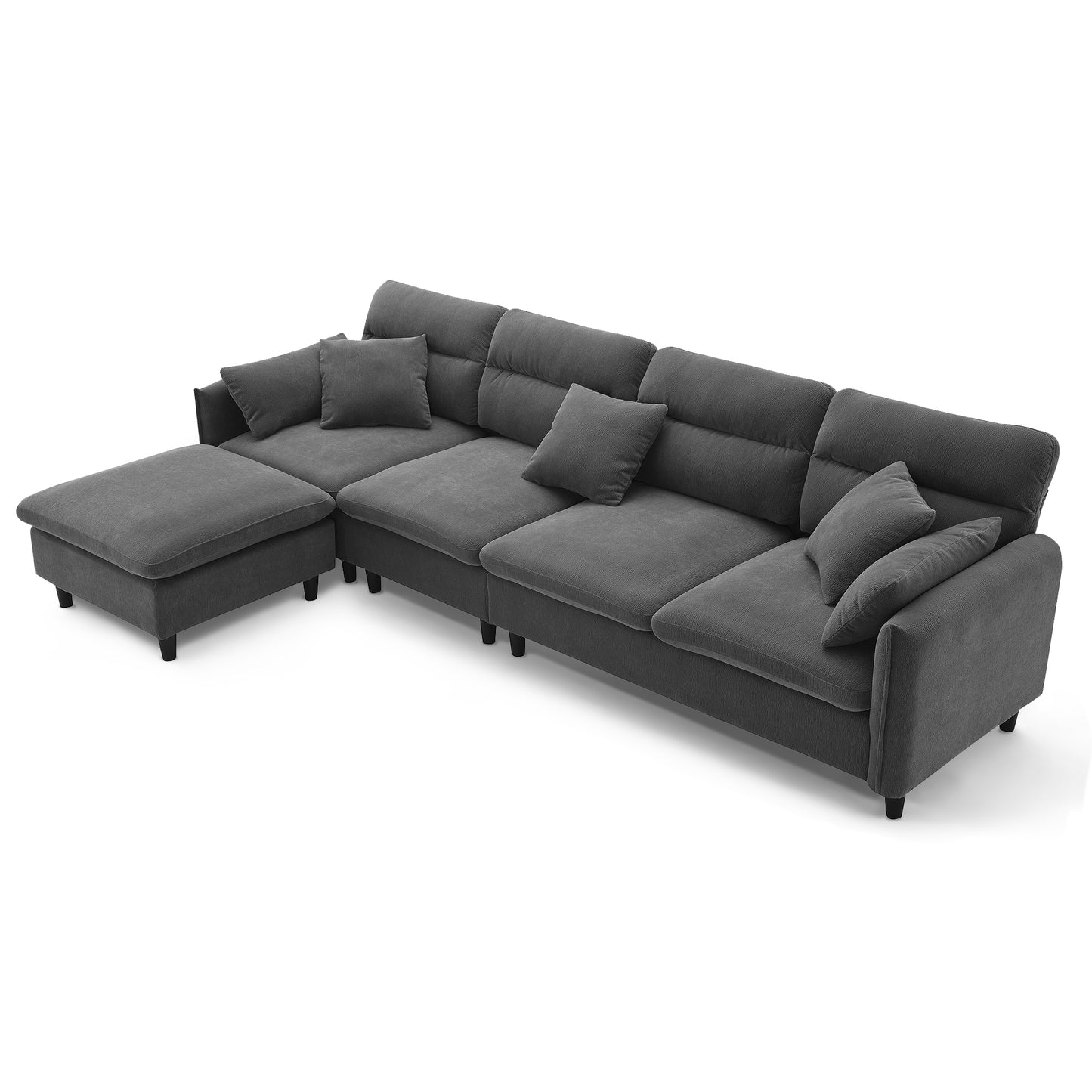 [VIDEO provided][New]110*62" Modern Convertible Sectional Sofa,L-shaped Reversible Couch Set with Free Pillows,5 Seat Cloud Chenille Indoor Furniture with Ottoman for Living Room,Apartment,3 Colors