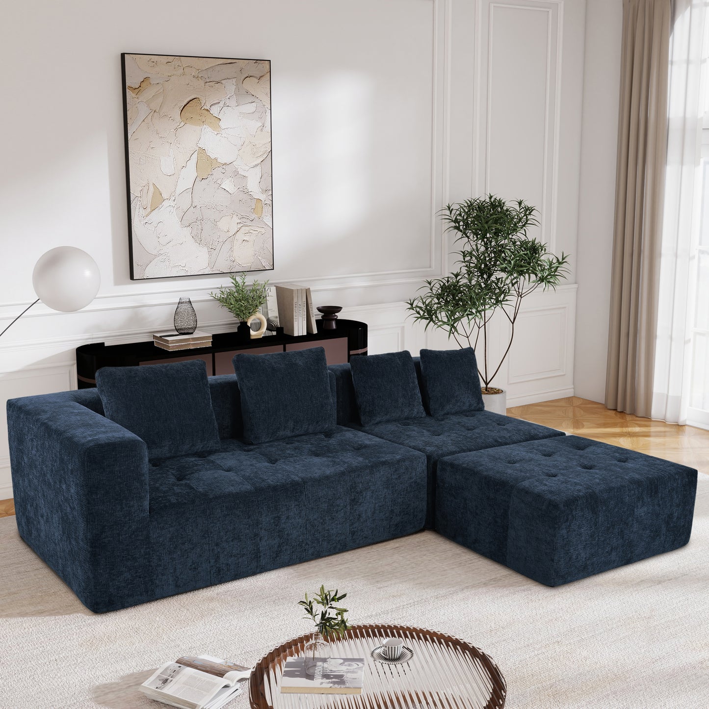 U_Style Modern Large Removable Modular Sofa, 3-Piece Set with Free Combination, Includes 4 Cushions, Ideal for Living Room, Bedroom, Apartment