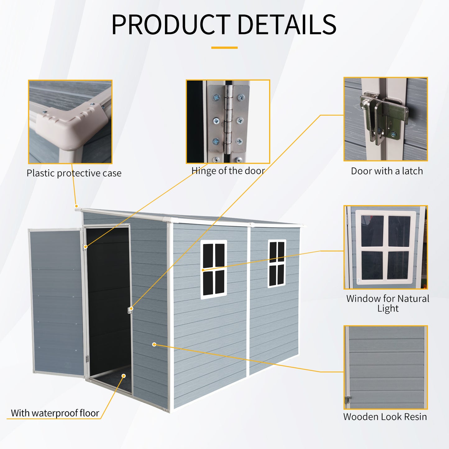 4x8ft Outdoor Storage Shed with Floor Resin shed with Two-Window, Waterproof ,Lockable Doors for Patio,Yard,Lawn ---Gray