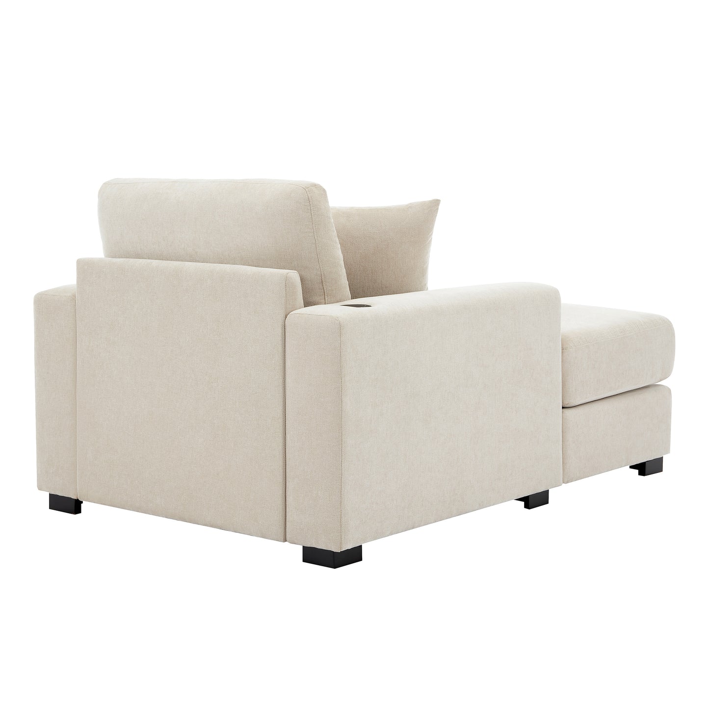 43.5" Oversized Chaise Lounger Modern Style Sofa Couch ,with Pillows, Charge Station & Cup Holders, Chenille Fabric, Cream