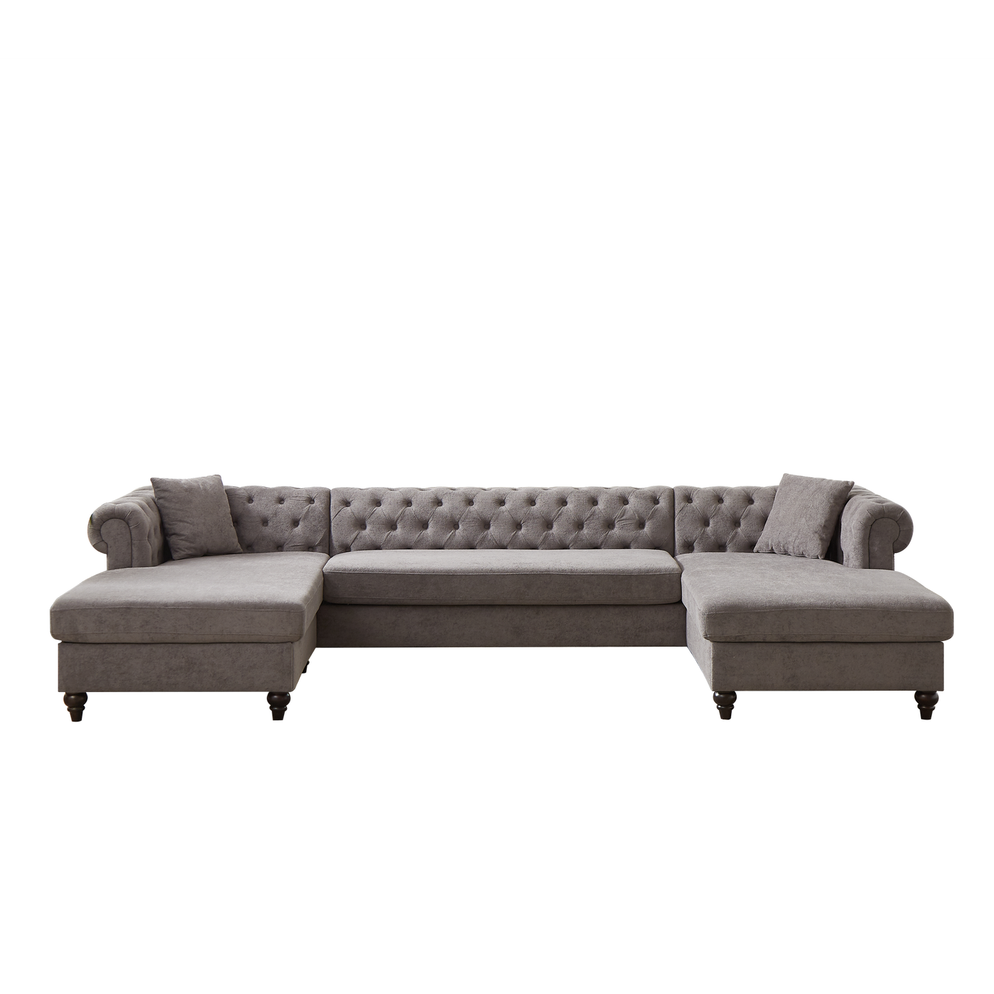 135.5-inch Modern Style Chenille Three Piece Sofa, Pull Point Design U-shaped Sofa two Chaise Longue Seats, two Pillows and Wooden feet, Suitable for Living room, Bedroom, Lounge and Projection Room