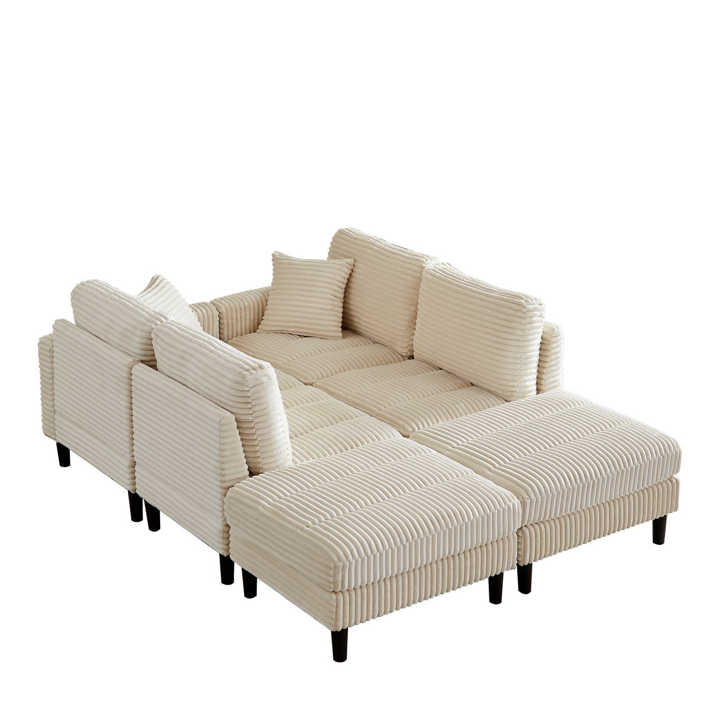 122.5-Inch Oversized U-Shaped Modular Sofa, Corduroy Fabric Sofa, Living Room Sectional Sofa with 2 Pillows, Two ottoman, plastic leg, Beige