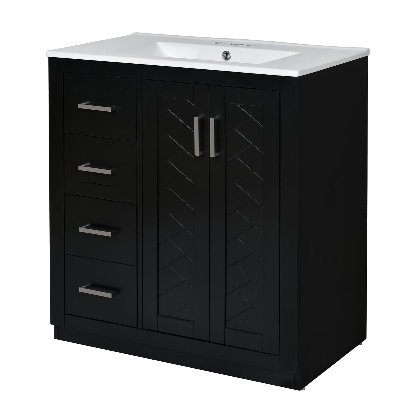 30'' Bathroom Vanity with Ceramic Sink Combo,Solid Wood Frame Bathroom Storage Cabinet, Freestanding Vanity Set with 3 Drawers& Soft Closing Doors