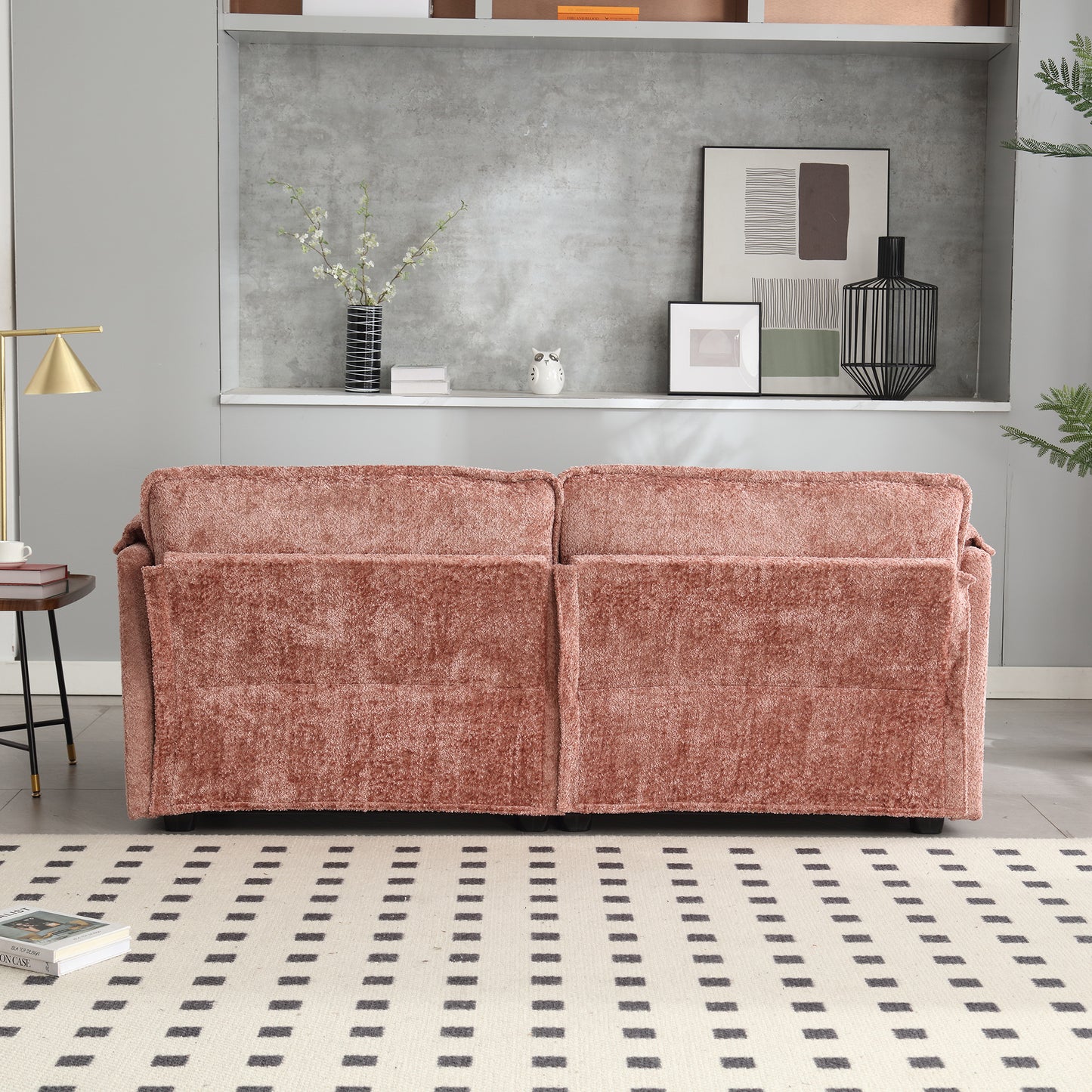 UNITED WE WIN Chenille fabric, removable armrests with side pockets, high density sponge filling, oversized double sofa with footstool