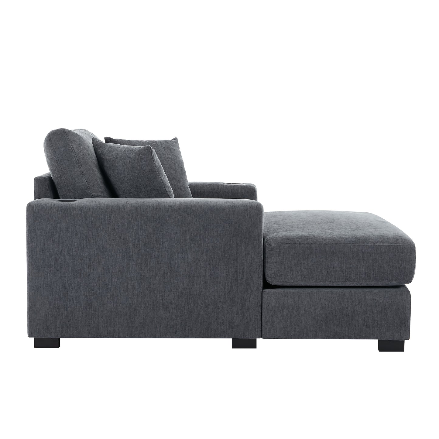 43.5" Oversized Chaise Lounger Modern Style Sofa Couch ,with Pillows, Charge Station & Cup Holders, Chenille Fabric, Blue Gray