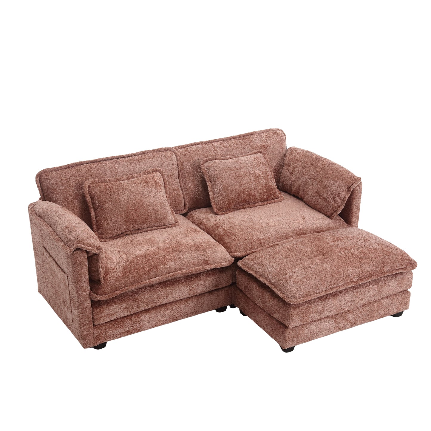 UNITED WE WIN Chenille fabric, removable armrests with side pockets, high density sponge filling, oversized double sofa with footstool