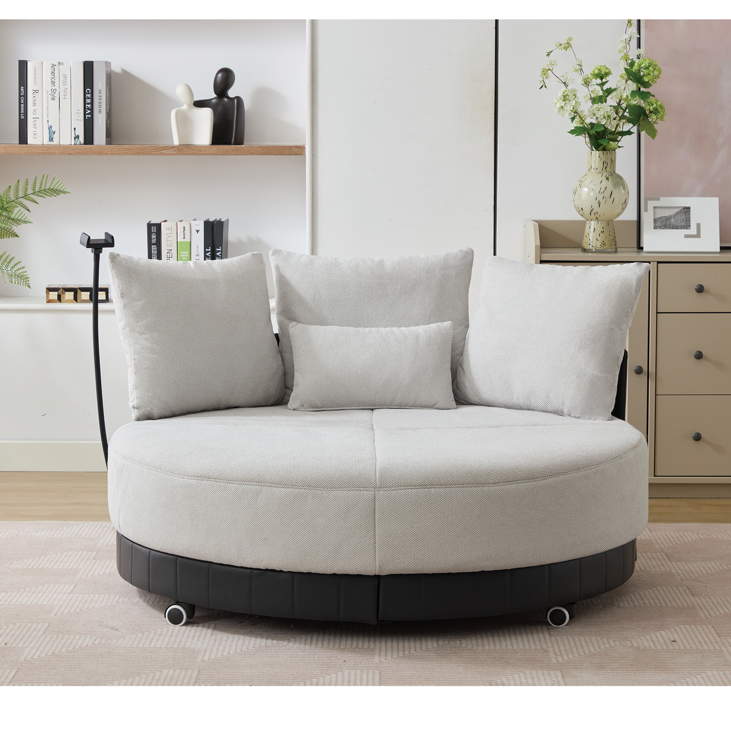 [NEW ARRIVED] [VIDEO PROVIDED]52.75'' Oversized Round Swivel  Chair,360° Swivel Chair, Couples chair,Adjustable phone stand,Swivel Chair,Rotating pulley,Polyester(Anti-Wrinkle),Gray