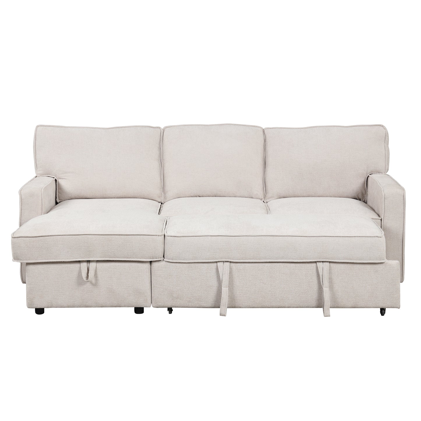 U_STYLE Upholstery Sleeper Sectional Sofa with Storage Space, USB port, 2 cup holders on Back Cushions(same sku; WY000335AAA)