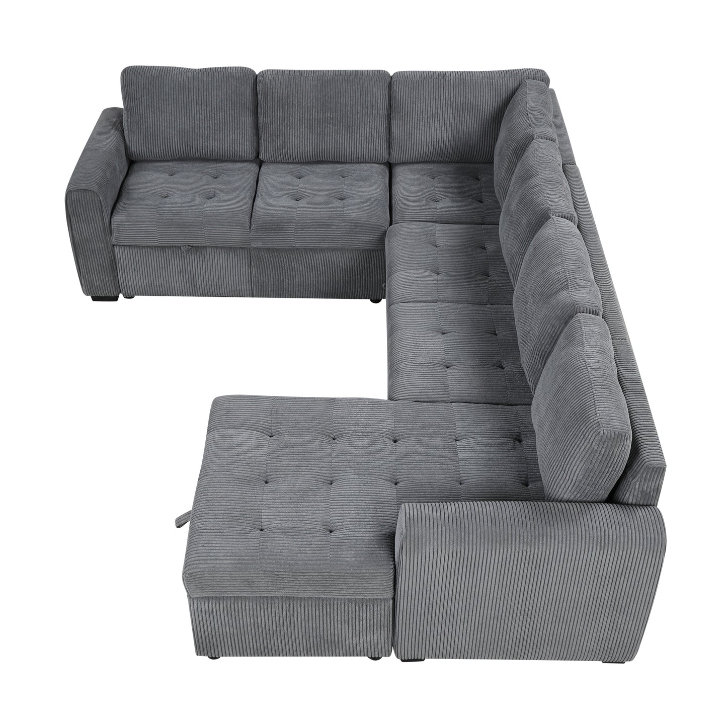 107.5" U-shaped Sofa Sectional Sofa Pull-out Sofa bed with a Storage Chaise Lounge, Charging Devices for Living Room, Gray