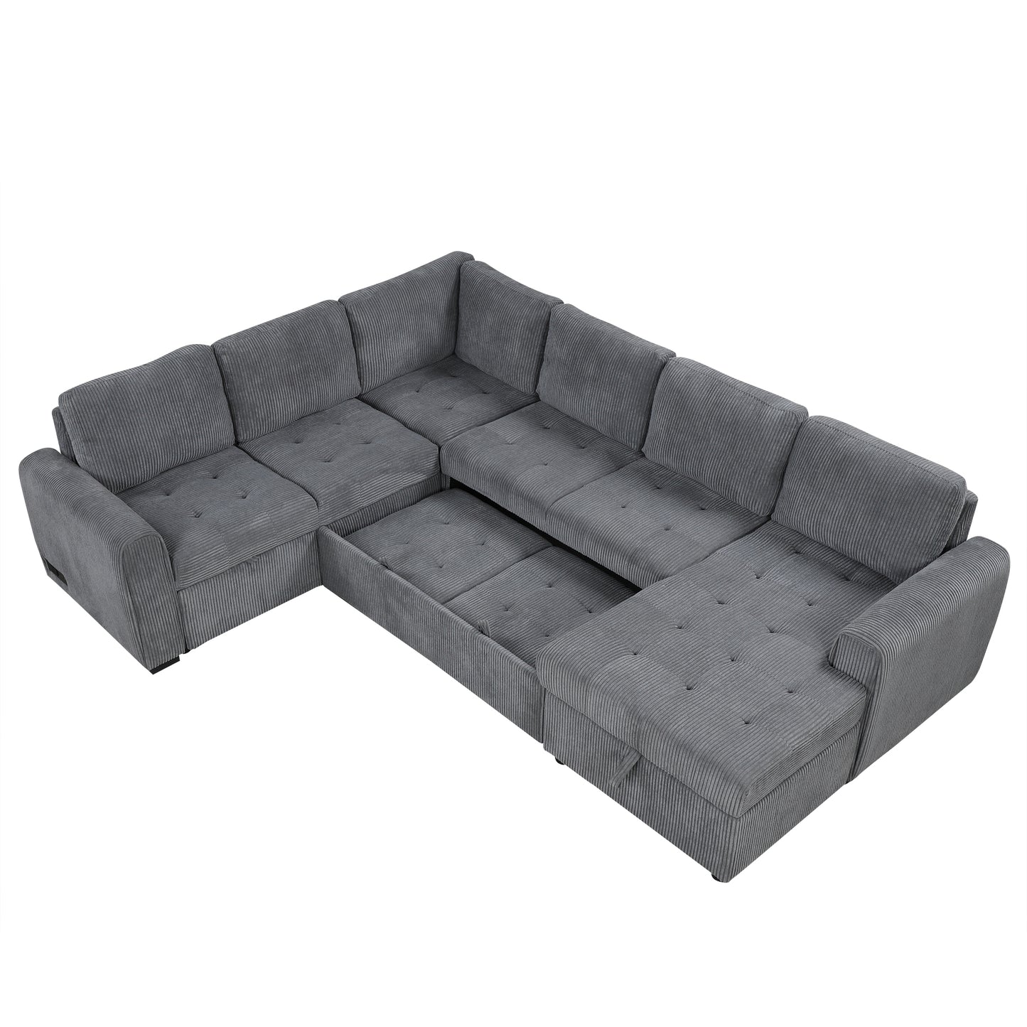 107.5" U-shaped Sofa Sectional Sofa Pull-out Sofa bed with a Storage Chaise Lounge, Charging Devices for Living Room, Gray