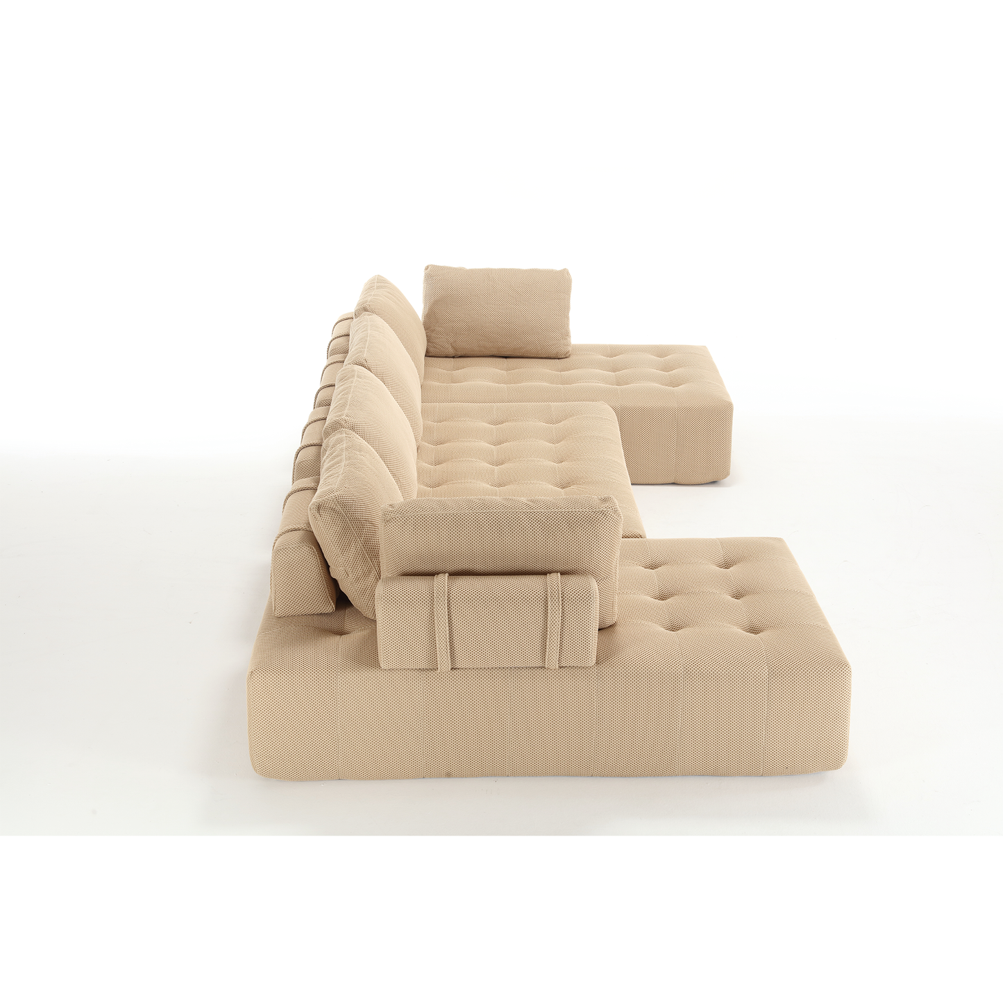 [NEW ARRIVED] [VIDEO PROVIDED]138.5 "Modular Combination Sofa, U-shaped Sofa, Living Room, Apartment, Upholstered ,6-seat Sofa, Free Combination Sofa (Mesh Fabric), Breathable Fabric, Khaki