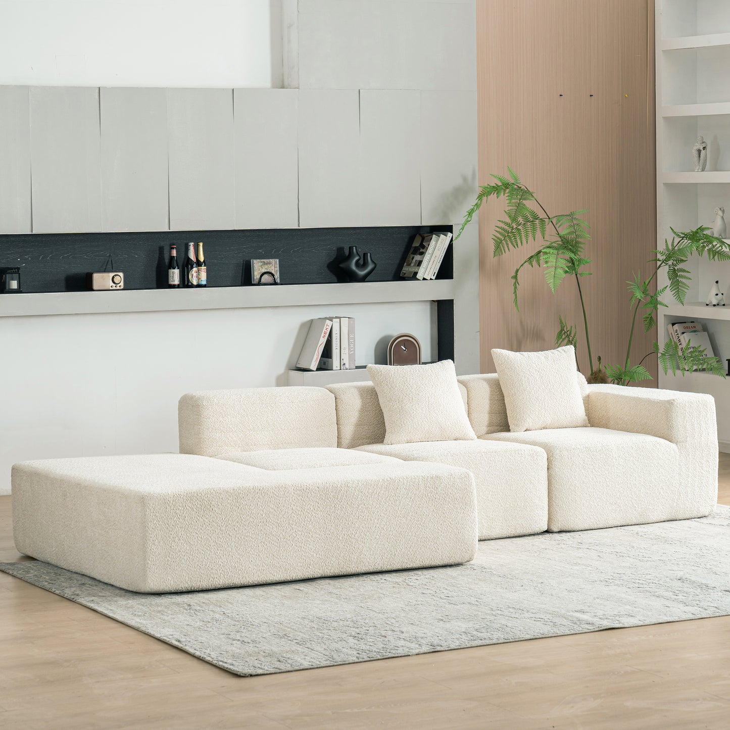 116.5" Sectional Sofa Full-compressed Sofa Couch Free-combined Sofa for Living Room, Beige