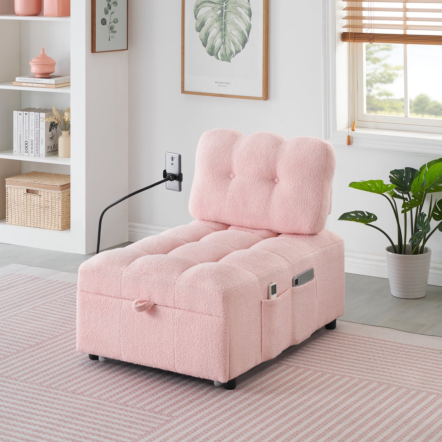 40.20 inches long, Teddy Sofa Fabric,a convertible sofa-cum-bed, for Apartment Office Living Room - Pink