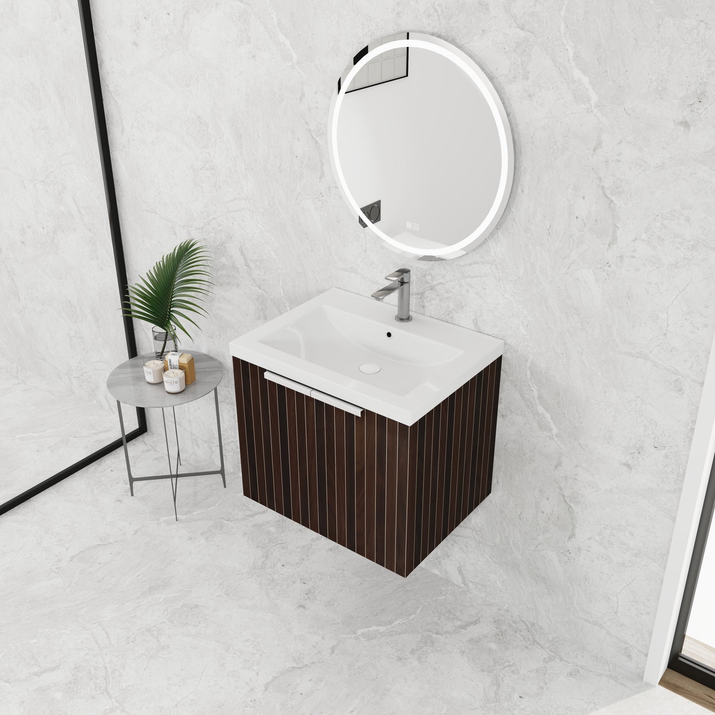 24 Inch Bathroom Cabinet With Resin Sink,Soft Close Doors,Float Mounting Design, For Small Bathroom