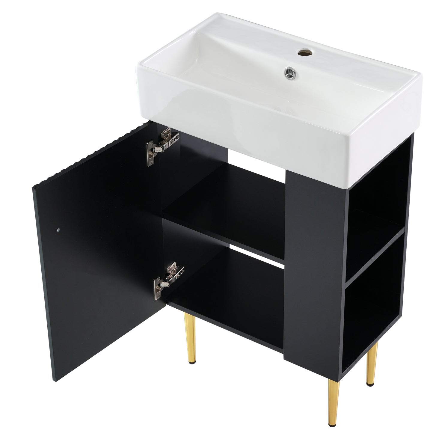 21.6" Black Bathroom vanity, Combo Cabinet, Bathroom Storage Cabinet, Single Ceramic Sink, Right side storage