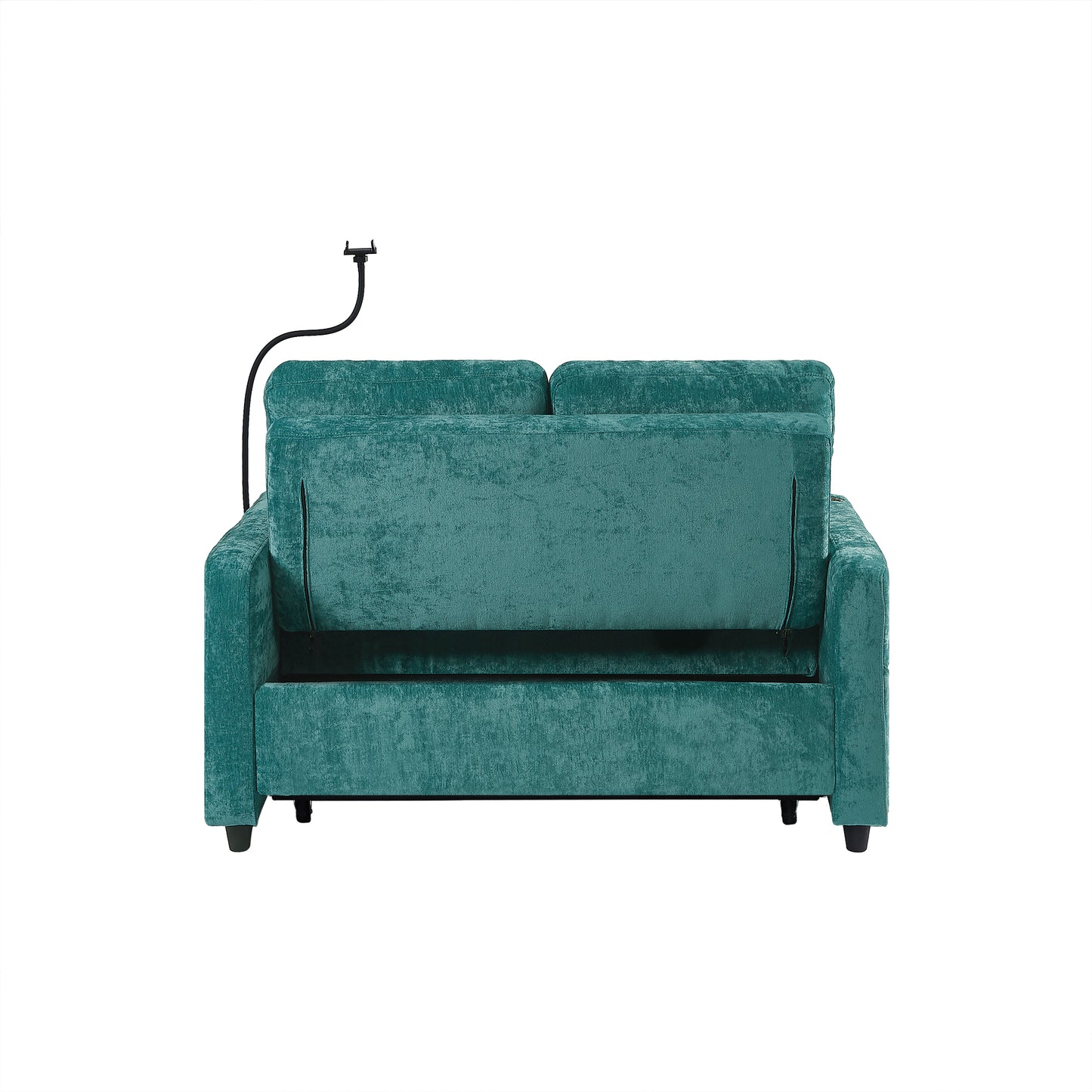 53.9" Modern Loveseat Pull-out Sofa Bed with Adjustable Backrest, Two Cup Holders , a Phone Holder, Three Charging Ports and Side Storage Pockets for Living Room, Teal