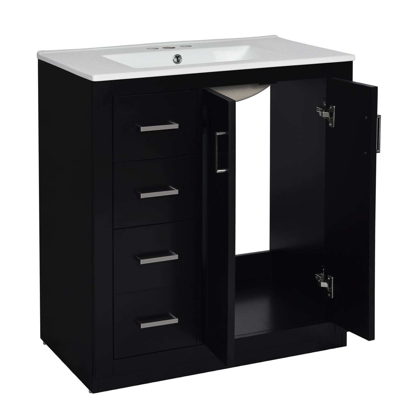 30'' Bathroom Vanity with Ceramic Sink Combo,Solid Wood Frame Bathroom Storage Cabinet, Freestanding Vanity Set with 3 Drawers& Soft Closing Doors