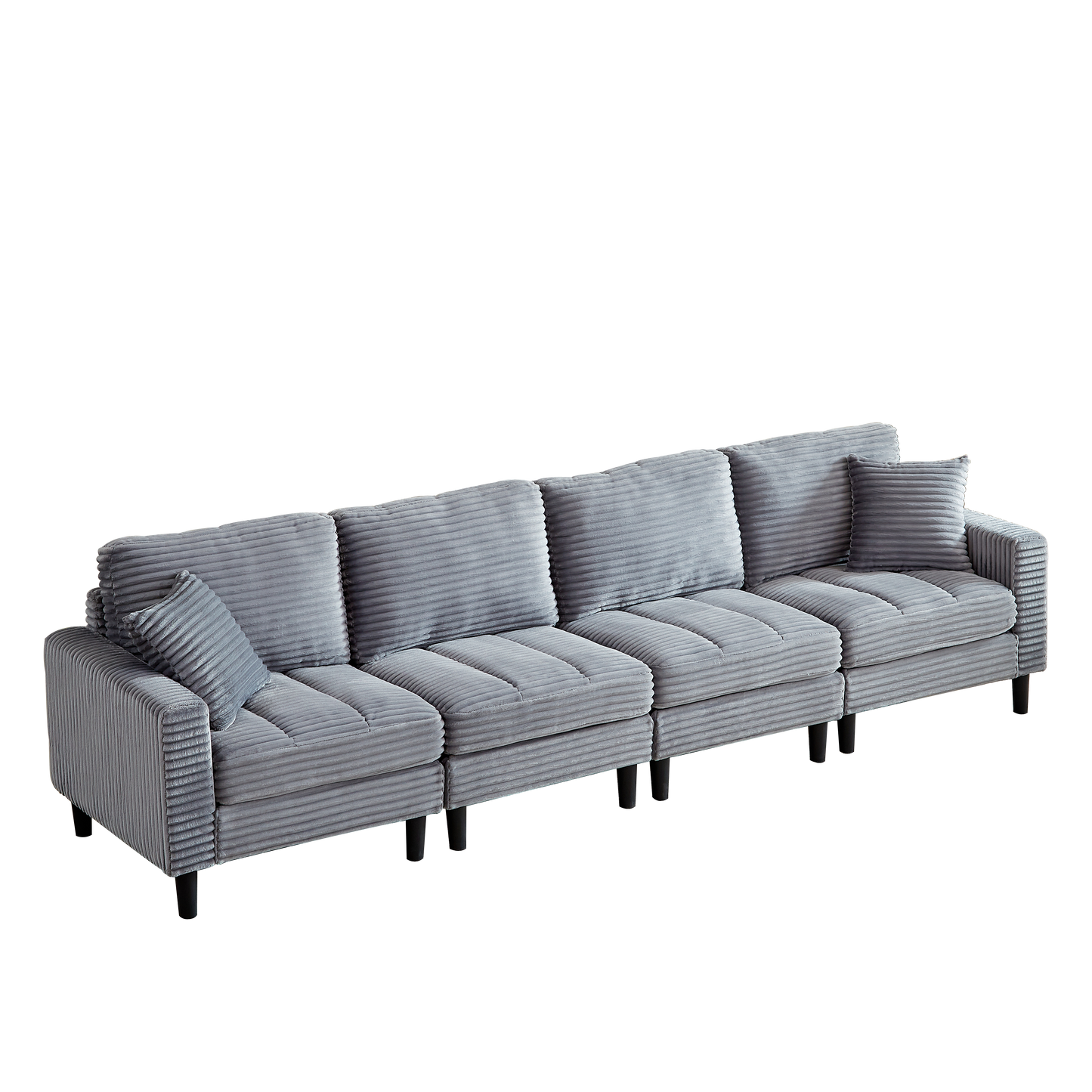 122.5-Inch Oversized U-Shaped Modular Sofa, Corduroy Fabric Sofa, Living Room Sectional Sofa with 2 Pillows, Two ottoman, plastic leg, Grey