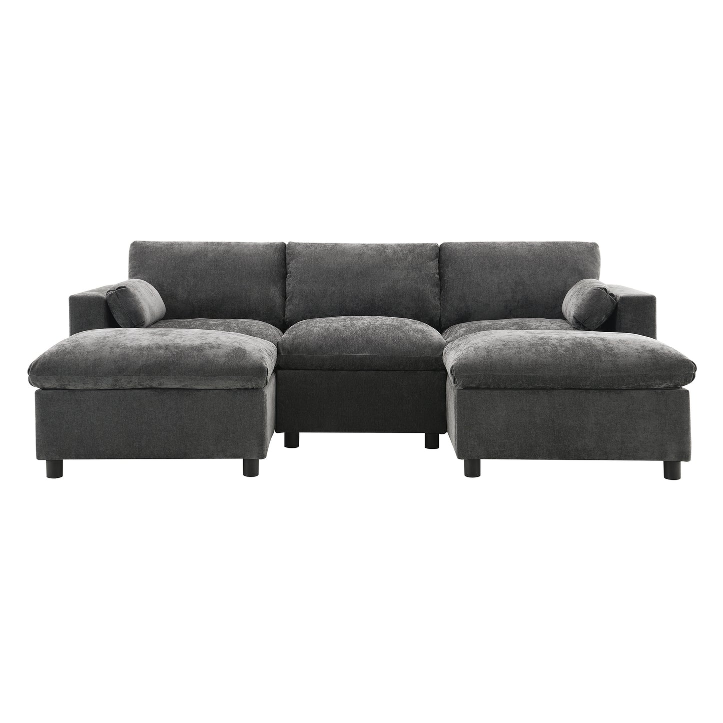 [VIDEO provided][New]86.5''Chenille Sectional Sofa with Storage Pockets, 5 Seat U Shaped Sleeper Couch Set,2 PIC Free Combination,Convertible Sofa Bed with Ottoman for Living Room,Apartment,3 Colors