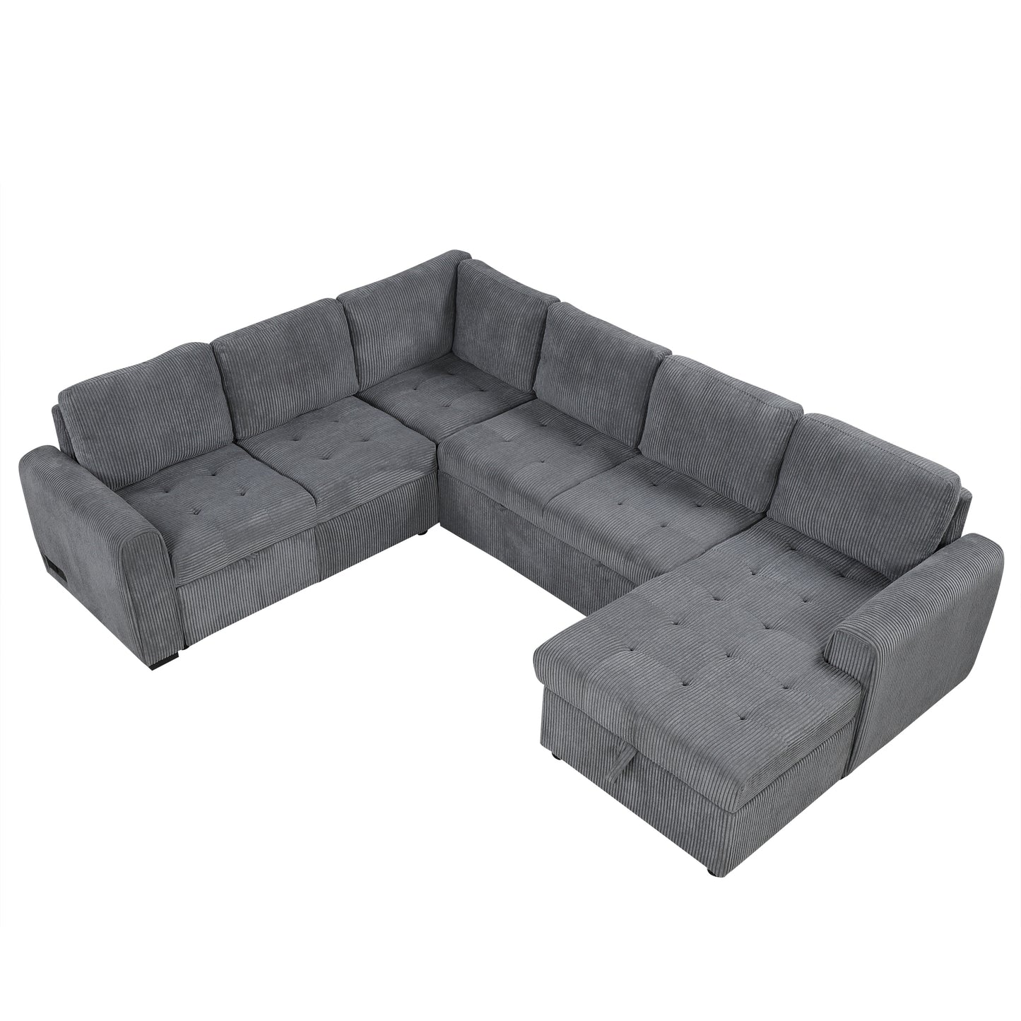 107.5" U-shaped Sofa Sectional Sofa Pull-out Sofa bed with a Storage Chaise Lounge, Charging Devices for Living Room, Gray