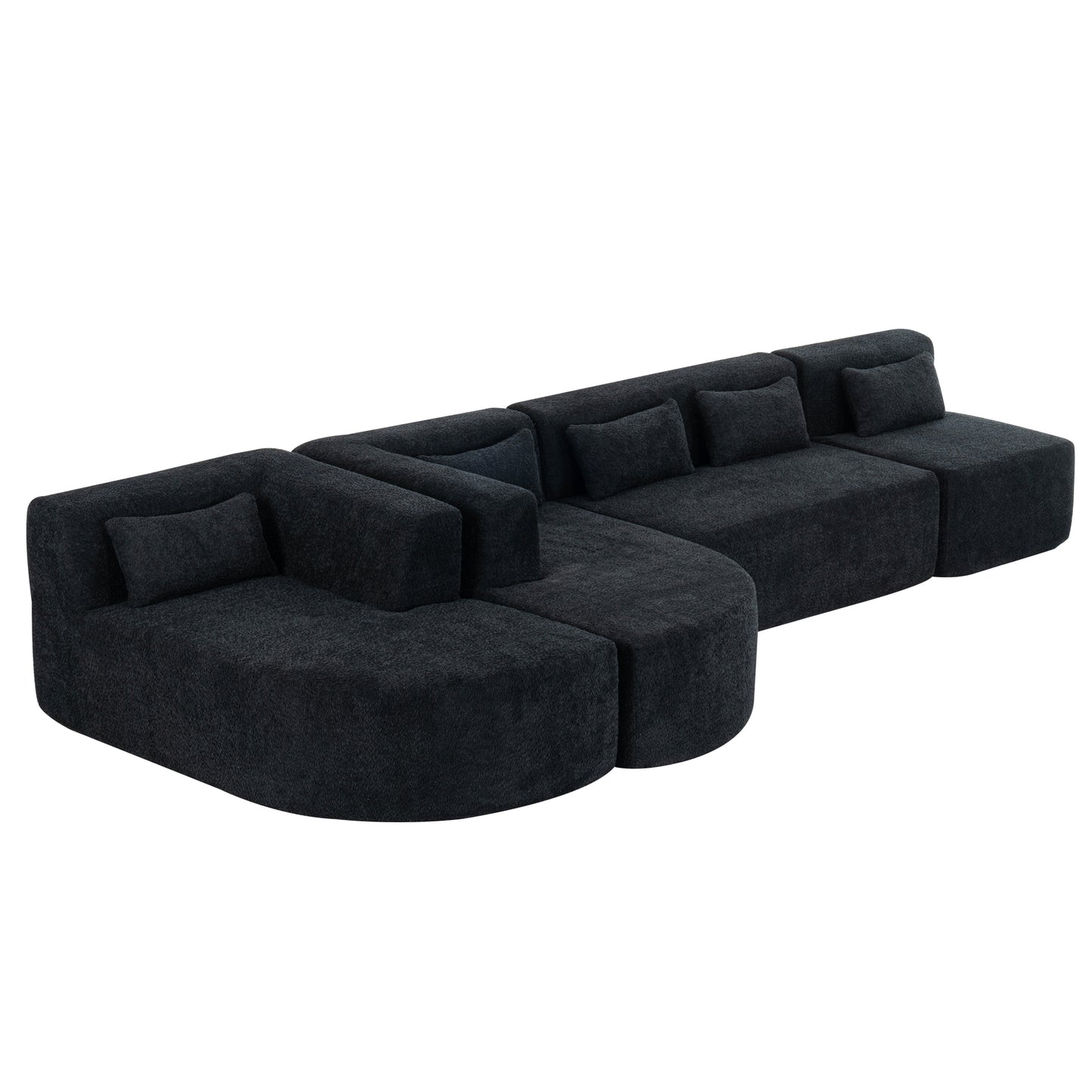 143.7" Upholstered Sofa Free-combined Sofa Couch with Two Chaise Lounge and Five Back Pillows for Living Room, Black