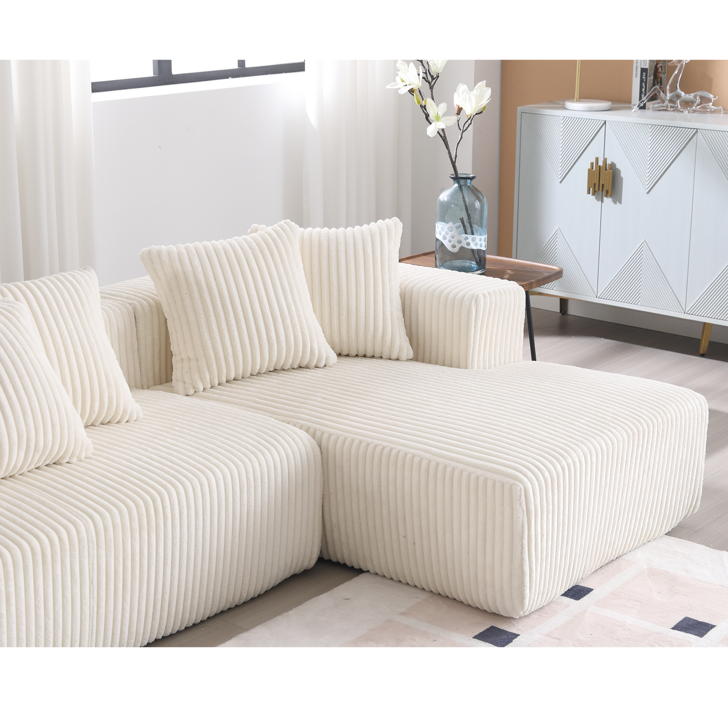 [NEW ARRIVED] [VIDEO PROVIDED]131'' Modular Sectional Couch, U-shaped sofa , Chaise Lounge, Striped fabric,Upholstered 4 Seater Couch for Living Room, Bedroom, Free Combination Sofa (Corduroy),White