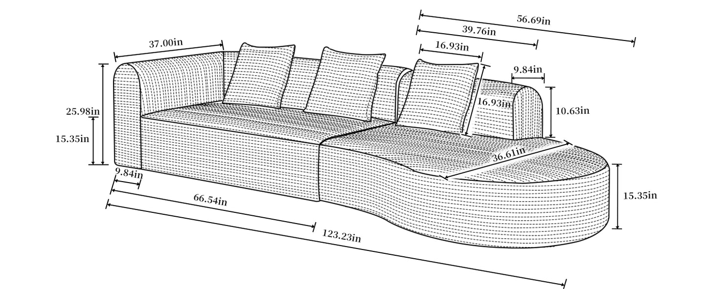 123*37 inch extra large deep modular sofa, cloud sofa 4-person sofa, can sit or lie down, living room corduroy modular sofa, no assembly required, white