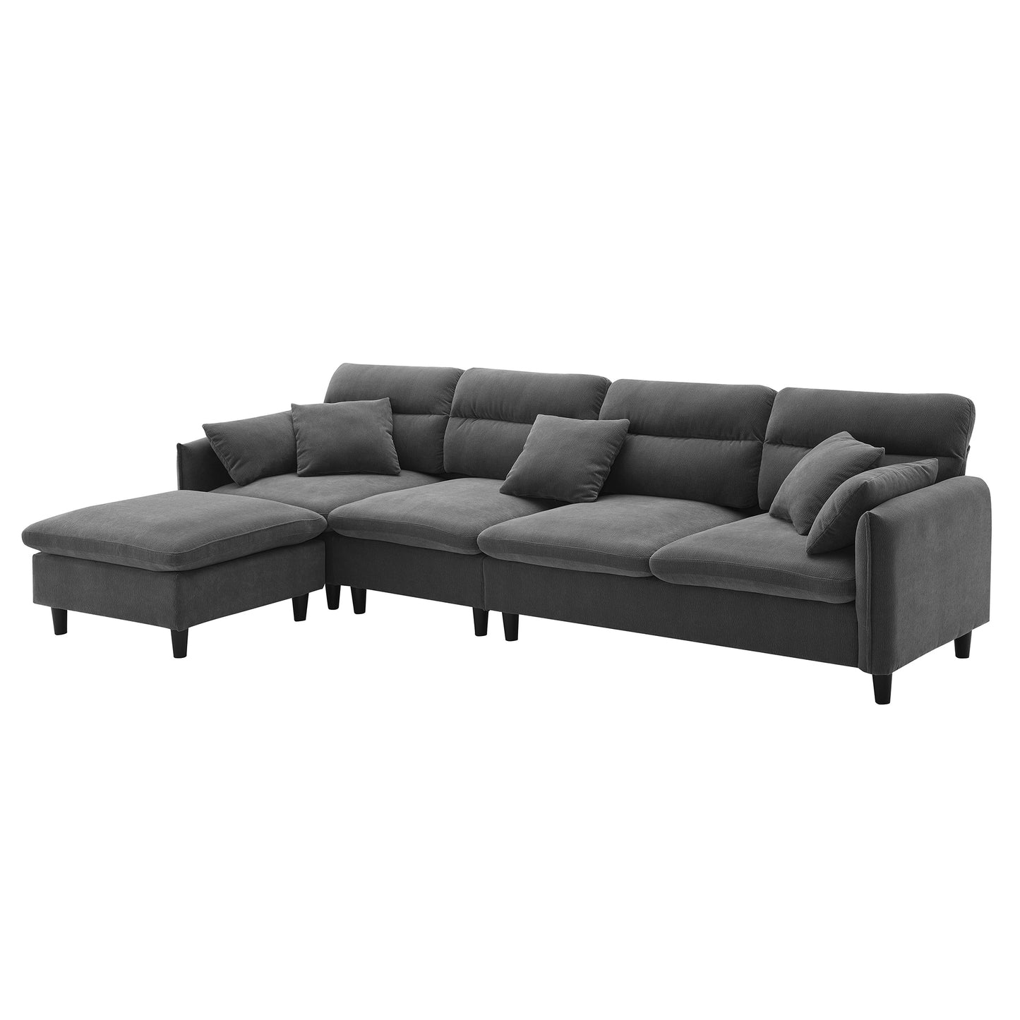 [VIDEO provided][New]110*62" Modern Convertible Sectional Sofa,L-shaped Reversible Couch Set with Free Pillows,5 Seat Cloud Chenille Indoor Furniture with Ottoman for Living Room,Apartment,3 Colors