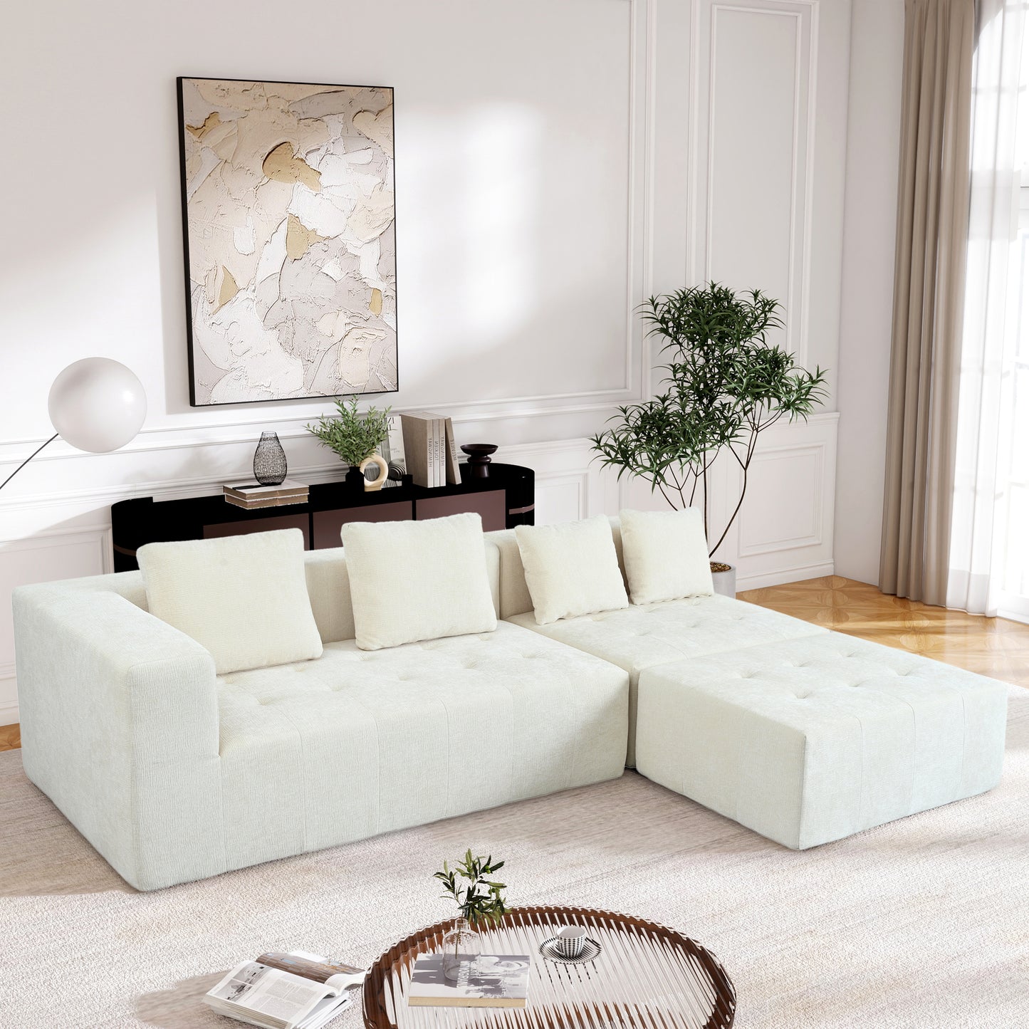 U_Style Modern Large Removable Modular Sofa, 3-Piece Set with Free Combination, Includes 4 Cushions, Ideal for Living Room, Bedroom, Apartment