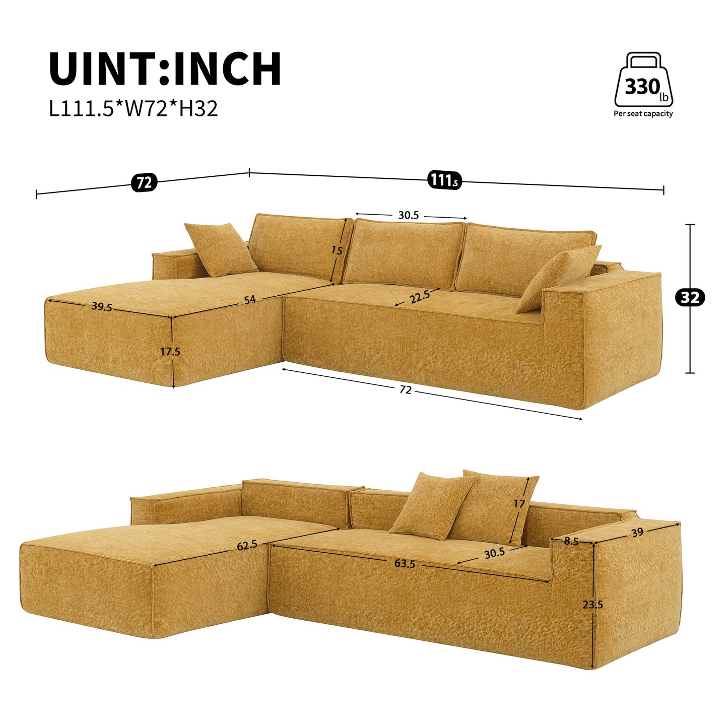 [VIDEO+New] 111.5*72" Minimalist Style Modular Sectional Sofa,Wrinkle-resistant Chenille Couch Set,L-Shaped Compressed Sofa for Living Room,2 PIC Free Combination,No Assembly Require,3 Colors