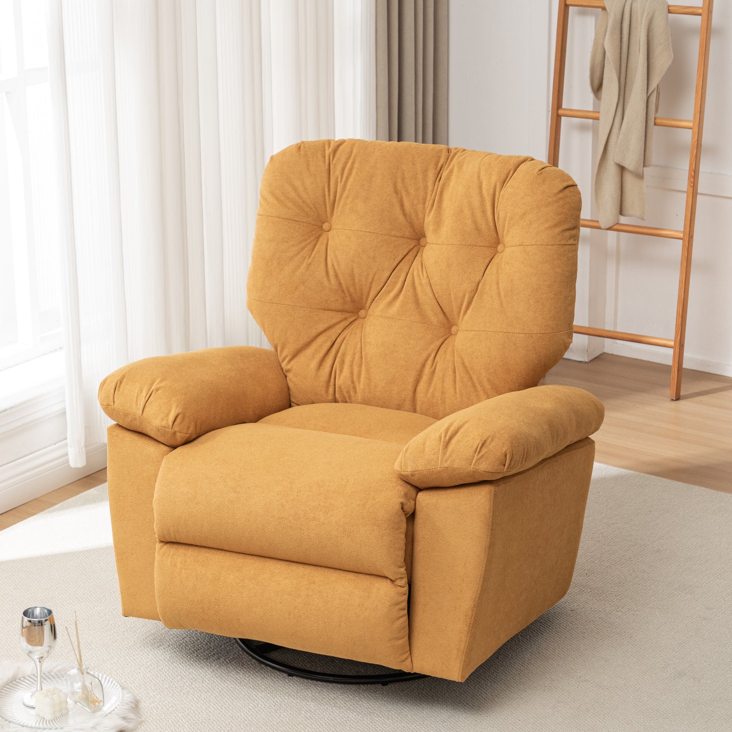 Yellow Relaxing Recliner Chair,Soft Artificial Fleece, Overstuffed, Swivel, Glider, Side Pocket