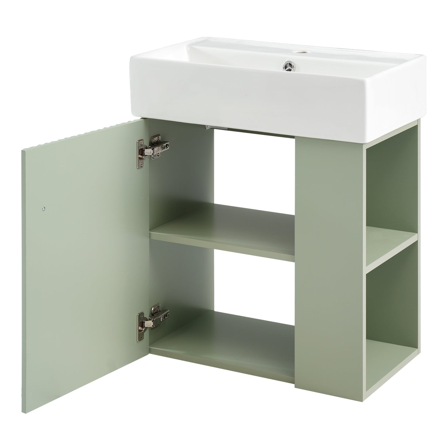 [Video] 21.6 inch Modern Floating Bathroom Vanity with Ceramic Basin - Perfect for Small Bathrooms, Right side storage