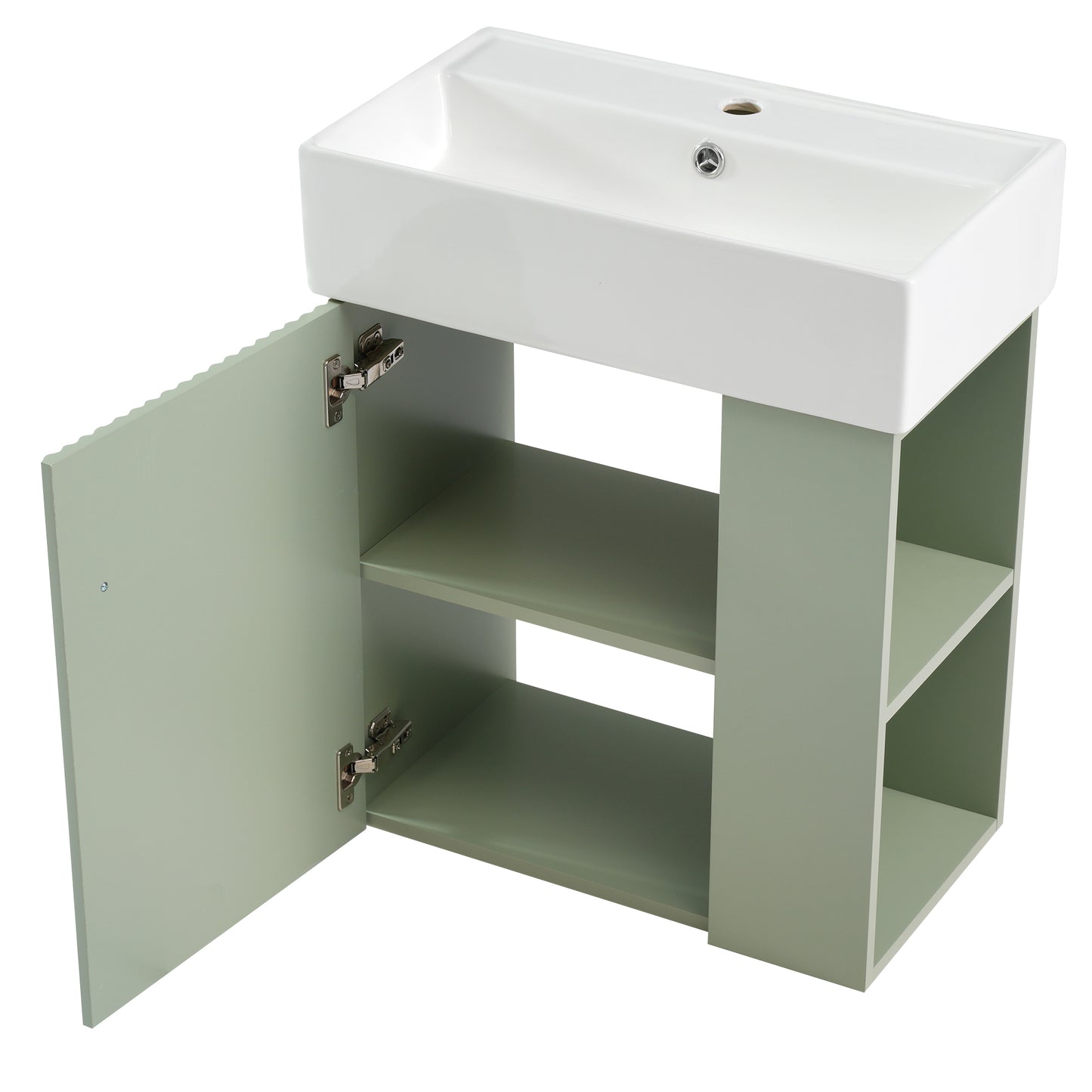 [Video] 21.6 inch Modern Floating Bathroom Vanity with Ceramic Basin - Perfect for Small Bathrooms, Right side storage