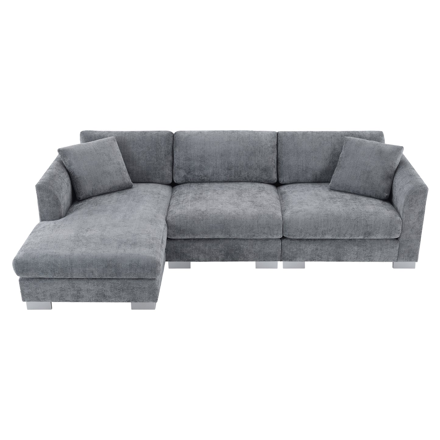 [VIDEO provided][New] 96*56" Modern Cloud Sectional Sofa,L-shaped Luxury Couch Set with 2 Free pillows,4-seat Chenille Indoor Furniture with Oversized Chaise for Living Room,Apartment,Office,3 Colors