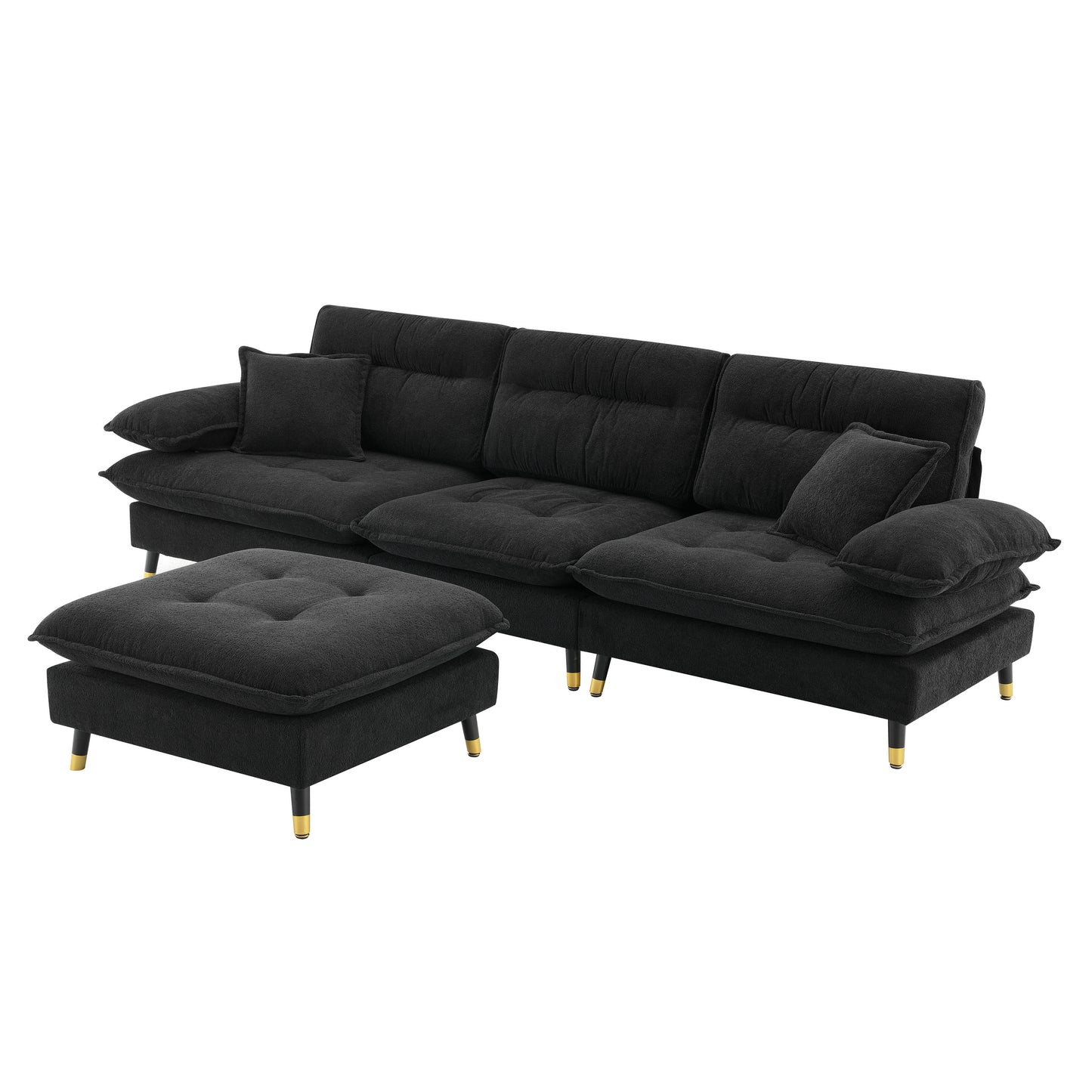 [VIDEO provided][New]106*66.5" L shaped Convertible Sectional Sofa,4 Seat Tufted Couch Set with Two-tone Adjust Legs,Cloud Chenille Fabric,Movable Ottoman for Living Room,  Apartment,Office,3 Colors