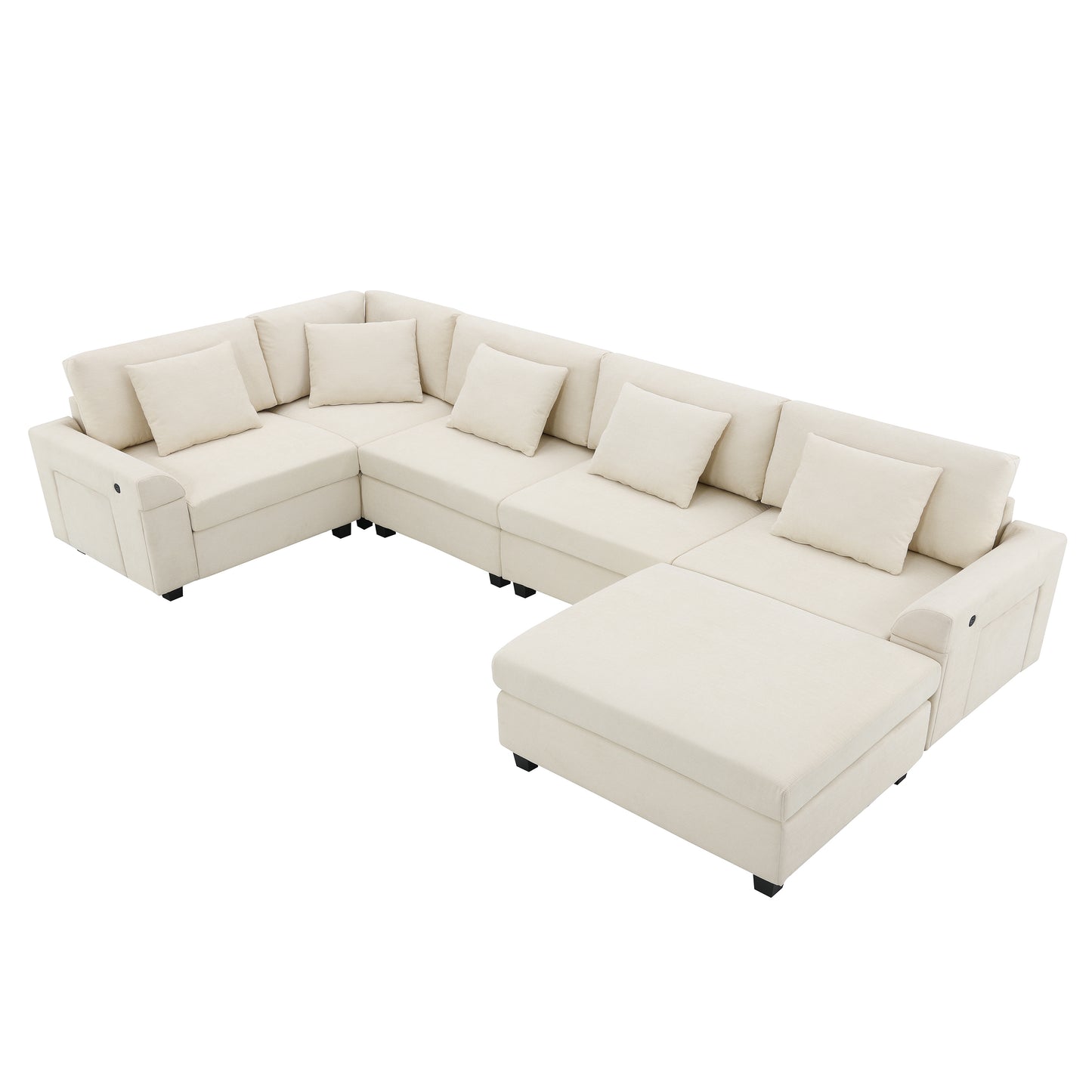 [New+Video]128*67" U Shaped Sectional Sofa,6 Seat Chenille Couch Set with Oversized Ottoman,Hidden Armrest Storage and Cup Holders,USB Charging Ports,Wide Seat Sofa for Living Room,Apartment,2 Colors