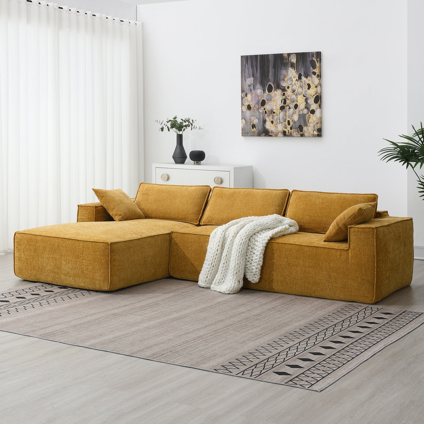 [VIDEO+New] 111.5*72" Minimalist Style Modular Sectional Sofa,Wrinkle-resistant Chenille Couch Set,L-Shaped Compressed Sofa for Living Room,2 PIC Free Combination,No Assembly Require,3 Colors