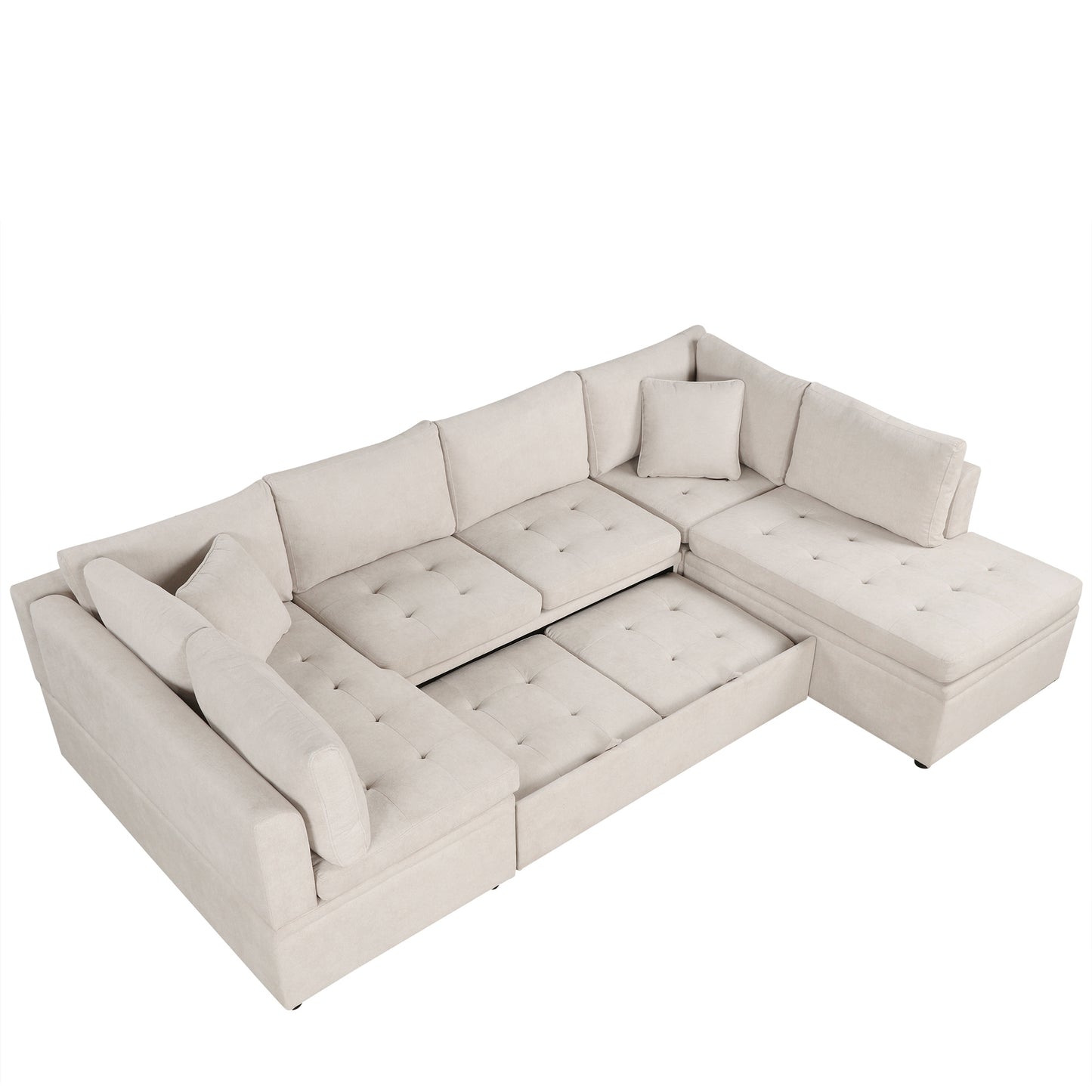 117.3" Oversized Sectional Sofa U- shaped Sofa Couch Pull-out Sofa Bed with Two Throw Pillows for Living Room, Beige