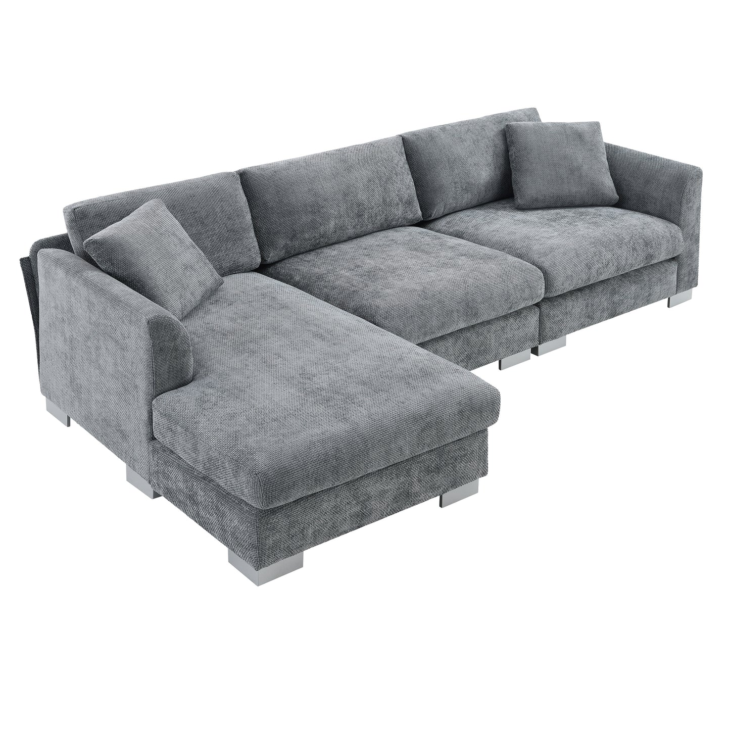 [VIDEO provided][New] 96*56" Modern Cloud Sectional Sofa,L-shaped Luxury Couch Set with 2 Free pillows,4-seat Chenille Indoor Furniture with Oversized Chaise for Living Room,Apartment,Office,3 Colors