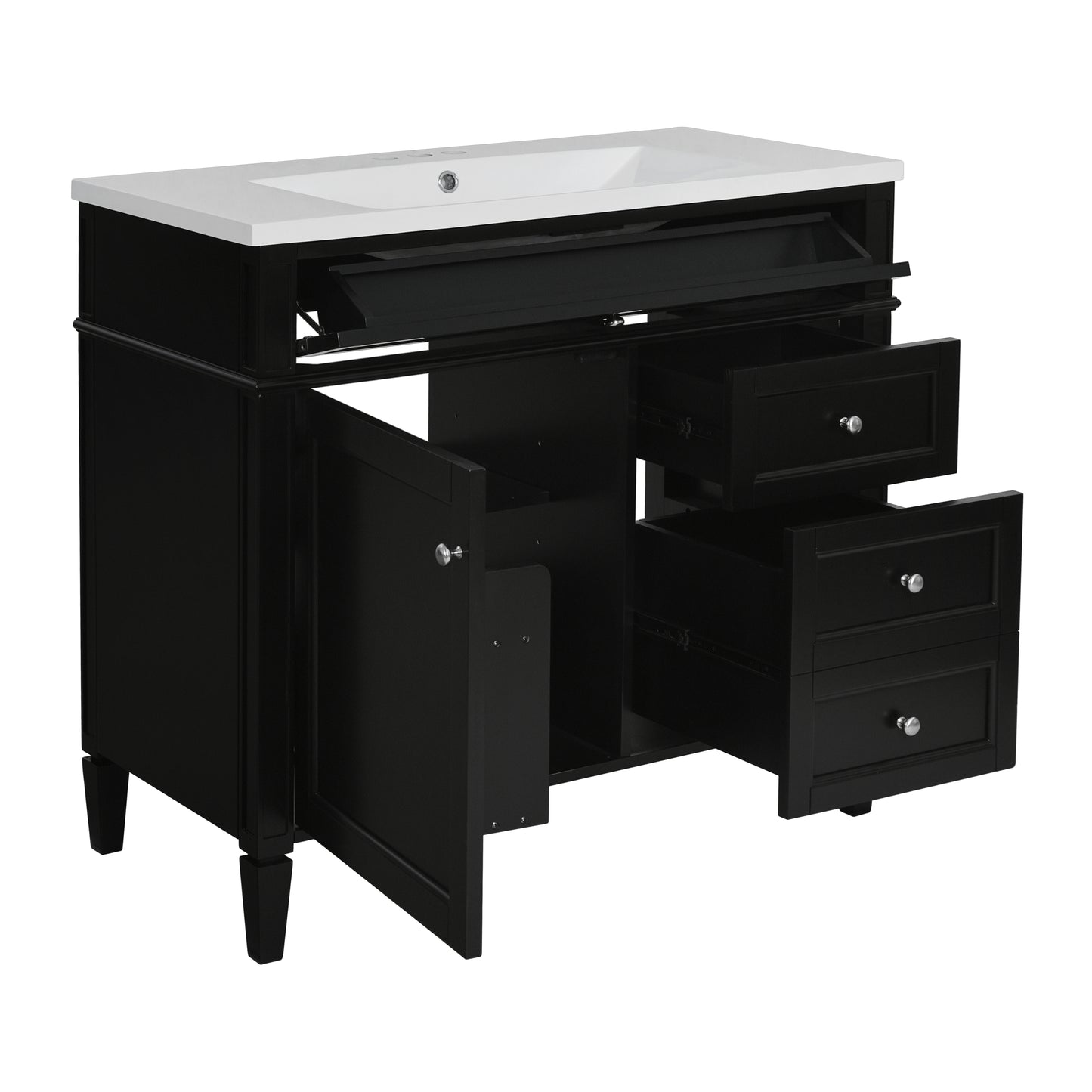 36'' Bathroom Vanity with Top Sink, Modern Bathroom Storage Cabinet with 2 Drawers and a Tip-out Drawer, Single Sink Bathroom Vanity