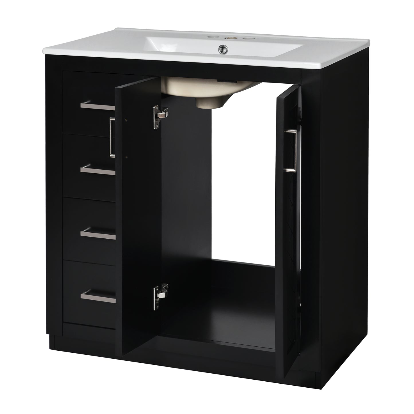 30'' Bathroom Vanity with Ceramic Sink Combo,Solid Wood Frame Bathroom Storage Cabinet, Freestanding Vanity Set with 3 Drawers& Soft Closing Doors