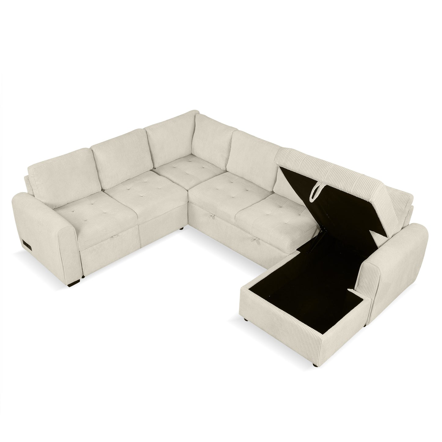 107.5" U-shaped Sofa Sectional Sofa Pull-out Sofa bed with a Storage Chaise Lounge, Charging Devices for Living Room, Beige