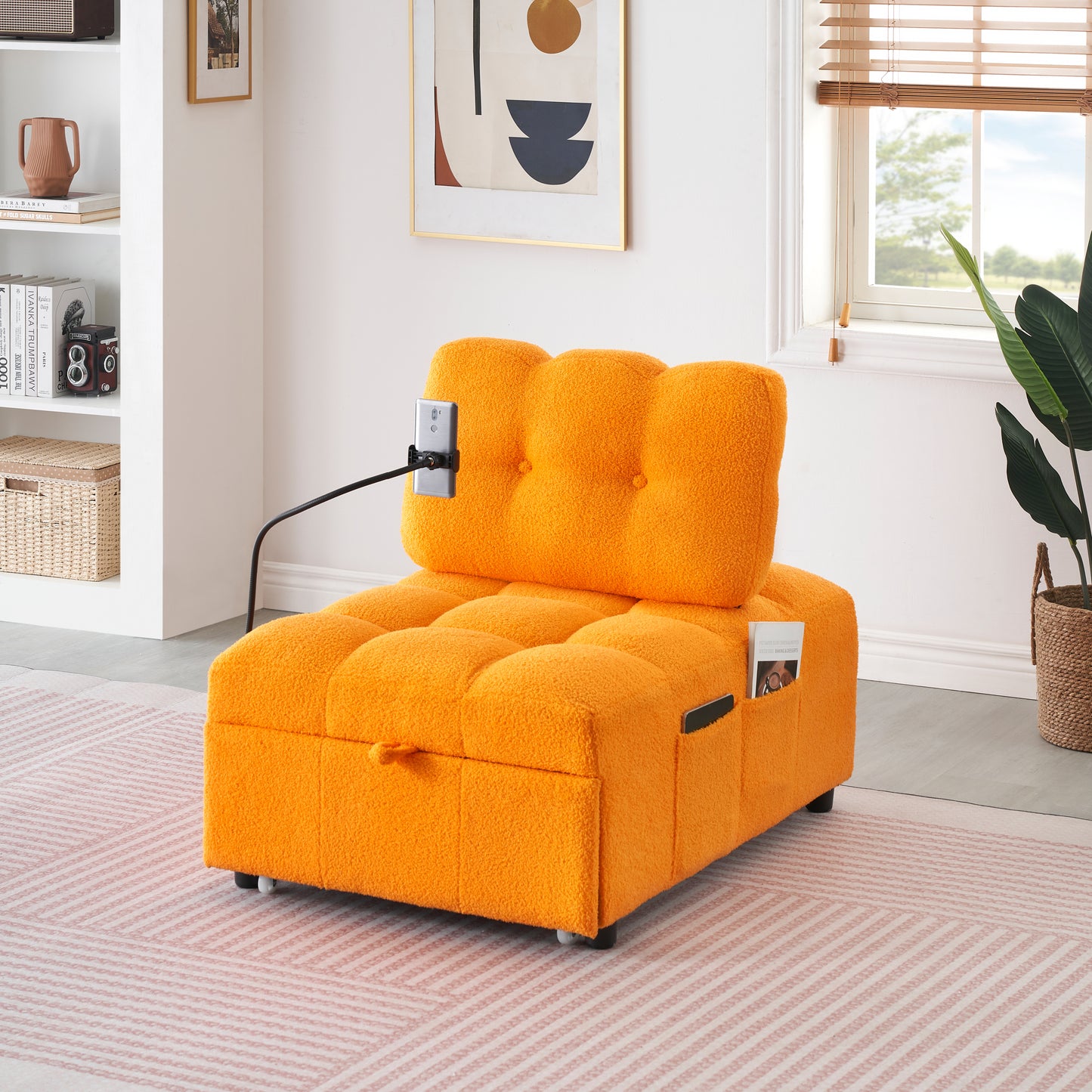 40.20 inches long, Teddy Sofa Fabric,a convertible sofa-cum-bed, for Apartment Office Living Room - Orange